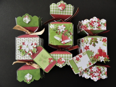 3D Red & White Poinsettia Flowers Decoupage Christmas Cracker Boxes by Valerie Spowart