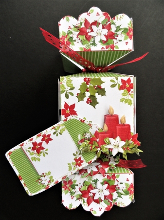 3D Red & White Poinsettia Flowers Decoupage Christmas Cracker Boxes by Valerie Spowart