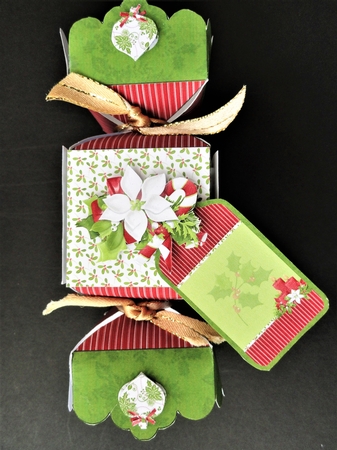 3D Red & White Poinsettia Flowers Decoupage Christmas Cracker Boxes by Valerie Spowart