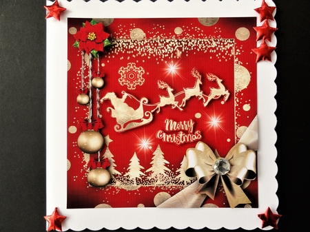 Golden Red Christmas Santa with Reindeers Mini Kit by Valerie Spowart