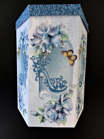 GORGEOUS TALL HEXAGONAL DECOUPAGE BOX - PORCELAIN ROSES by Valerie Spowart