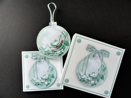 Green Holly Bauble, Card, and Gift Box Mini Kit by Valerie Spowart
