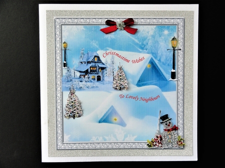 CHRISTMASTIME WISHES LOVELY NEIGHBOURS WITH REALISTIC DIAMANTE SNOWMAN 2 by Valerie Spowart