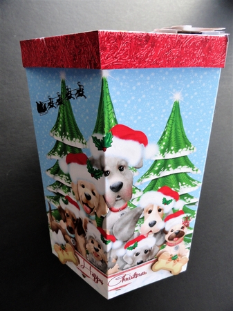 GORGEOUS TALL HEXAGONAL CHRISTMAS DECOUPAGE BOX - CHRISTMAS PUPS by Valerie Spowart