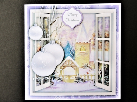 Beautiful Church Christmas Scene With Silver Baubles 8x8 by Valerie Spowart