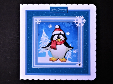 Penguin and snowflakes by Valerie Spowart