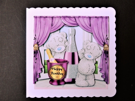 Tatty teddy with champagne by Valerie Spowart