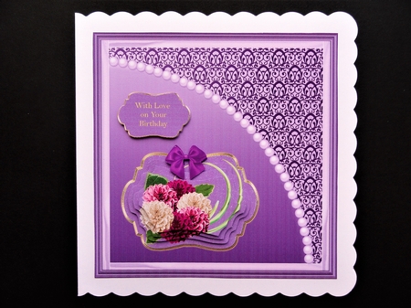 7 x 7 in purple floral step by step card front. by Valerie Spowart