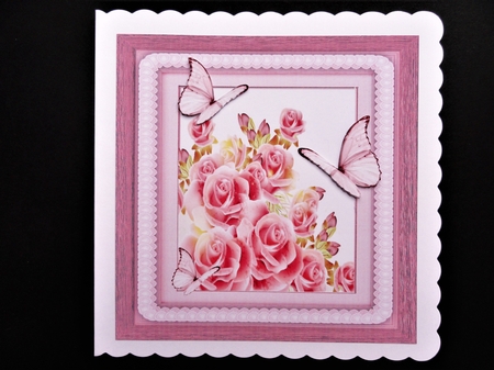 Beautiful Pink Roses With Butterflies 8x8 by Valerie Spowart