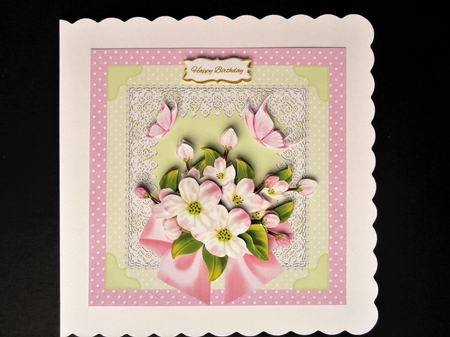 Lovely Apple Blossom Decoupage Birthday Card Topper by Valerie Spowart