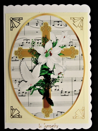 two lovely sympathy toppers of a cross, white lillies, & doves by Valerie Spowart