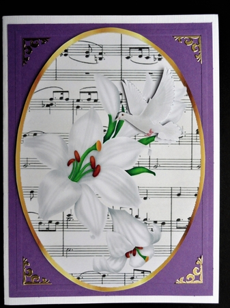 two lovely sympathy toppers of a cross, white lillies, & doves by Valerie Spowart