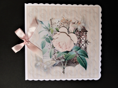 Cream Rose Decoupage Card Front by Valerie Spowart
