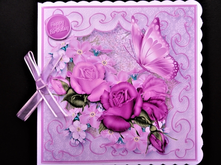 Roses and Blossom Decoupage Card Front by Valerie Spowart