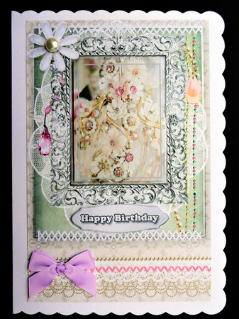 Shabby Chic Quick Card with gems tag, and lace by Valerie Spowart