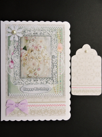Shabby Chic Quick Card with gems tag, and lace by Valerie Spowart