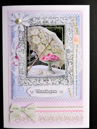 Shabby Chic Quick Card with gems tag, and lace by Valerie Spowart