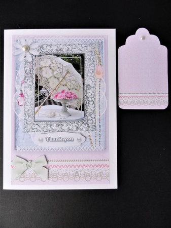 Shabby Chic Quick Card with gems tag, and lace by Valerie Spowart