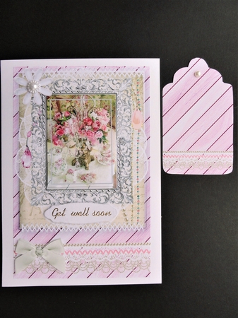 Shabby Chic Quick Card with gems tag, and lace by Valerie Spowart