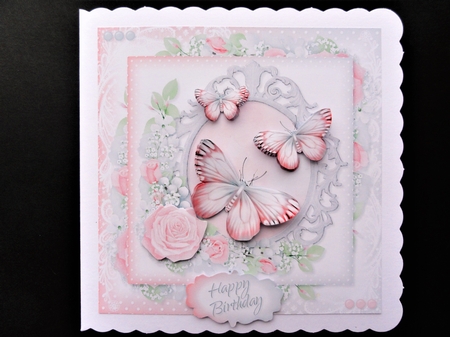 Pink and Grey Butterfly Floral Birthday by Valerie Spowart
