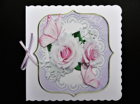 pink roses on lace toppers with pink butterflies large/small by Valerie Spowart