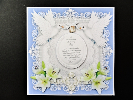 Pearl Wedding Anniversary 8 x 8 Card Topper With Decoupage Lilies by Valerie Spowart