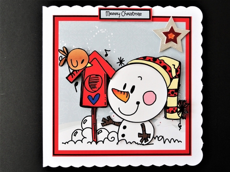 Snowman and bird friend by Valerie Spowart