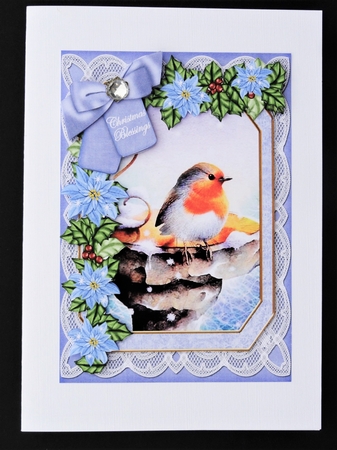 Blue Robin Christmas Blessings 7x5in Fancy Lace Step by Step by Valerie Spowart