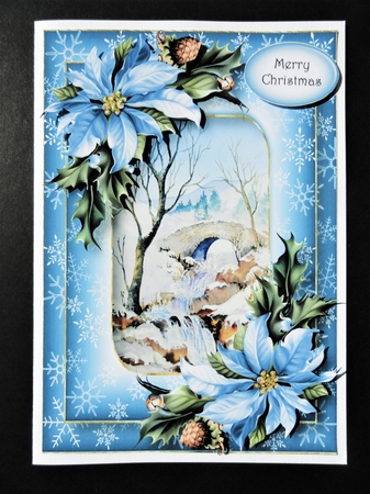 Double Frame Christmas Scene - Snowy Winter Bridge A5 by Valerie Spowart