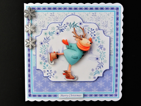 SKATING REINDEER 7.5 Christmas Decoupage & Insert Mini Kit by Valerie Spowart