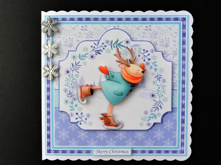 SKATING REINDEER 7.5 Christmas Decoupage & Insert Mini Kit by Valerie Spowart