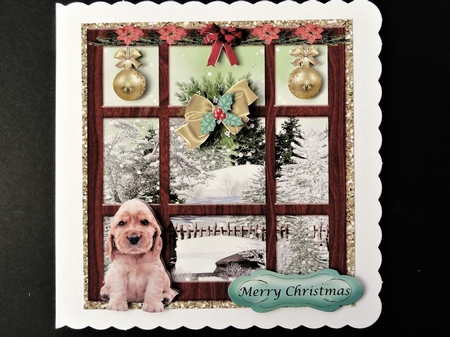 Puppy at Christmas Window 1 by Valerie Spowart
