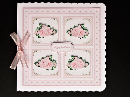 Pink roses 8 x 8 card front by Valerie Spowart