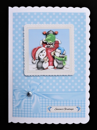 Cute Penguins Sending Letters To Santa (Blue) by Valerie Spowart
