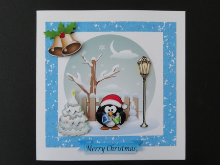 Christmas Scene with Penguin & Lamp by Valerie Spowart