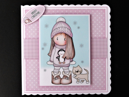 Chloe in Penguin Jumper Quick Card - Original Artwork by Valerie Spowart