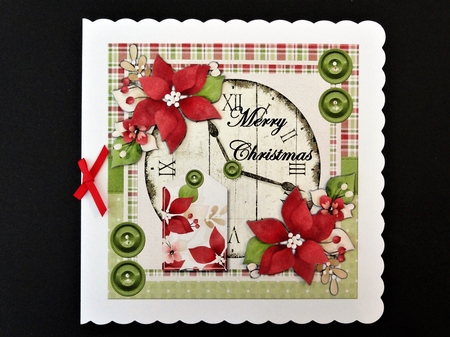 Christmas Vintage Clock & Poinsettias by Valerie Spowart