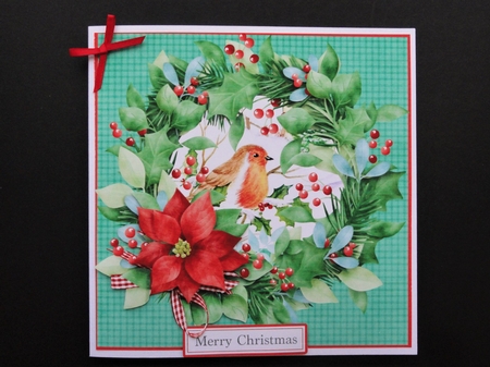 Robin and Wreath Christmas card topper with Decoupage by Valerie Spowart