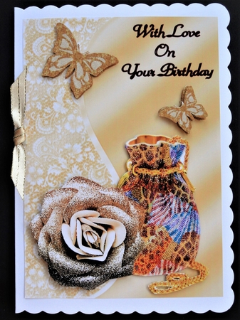 Happy birthday rose, bag and butterflies  by Valerie Spowart