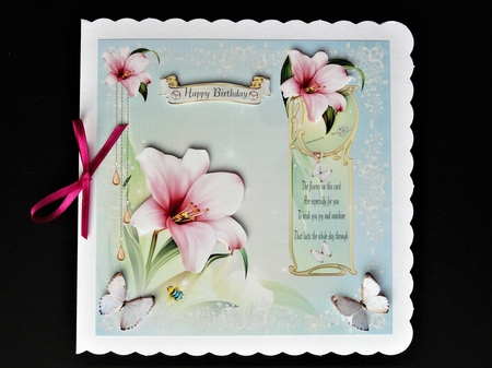 Lily Card Front with decoupage and sentiments. by Valerie Spowart