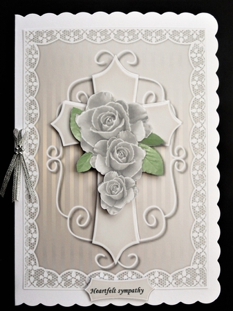 Sympathy A5 Cross & Roses Silver Grey by Valerie Spowart