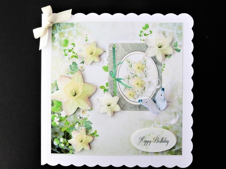 Daffodils card front with decoupage by Valerie Spowart