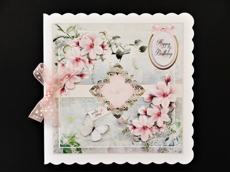 Pink Floral Card Front With Decoupage by Valerie Spowart