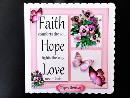 pretty pink shades of pansies with butterflies 8x8 by Valerie Spowart