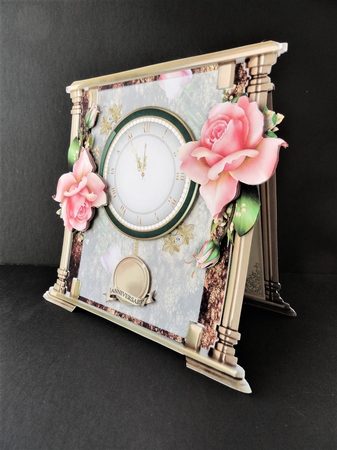 Glass and Brass Clock Card - Pink Rose by Valerie Spowart