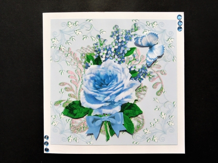 4 Lovely Cards of painted roses,butterfly & bow 7x7   mini kit by Valerie Spowart