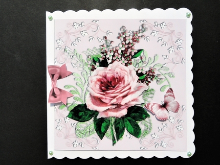 4 Lovely Cards of painted roses,butterfly & bow 7x7   mini kit by Valerie Spowart
