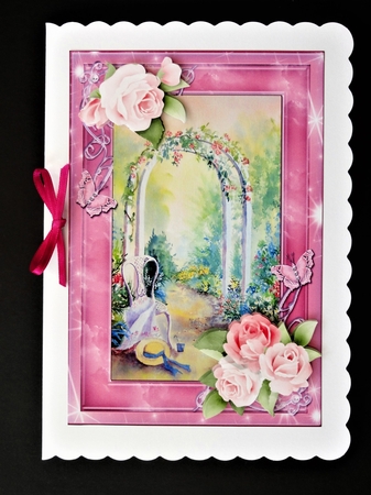 Archway with Roses, card topper with floral decoupage by Valerie Spowart