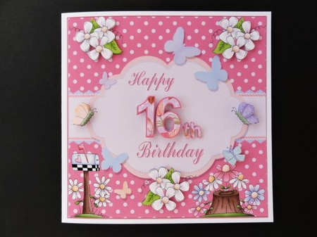 Happy 16th Birthday Butterfly Pink Background Topper by Valerie Spowart