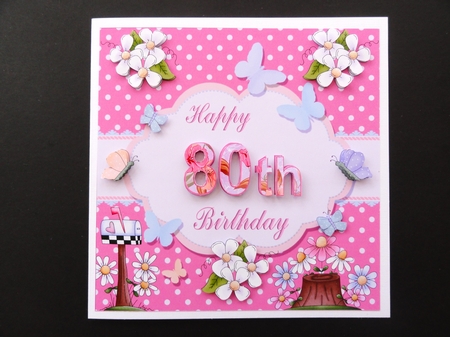 Happy 80th Birthday Butterfly Pink Background 8x8ins Topper by Valerie Spowart